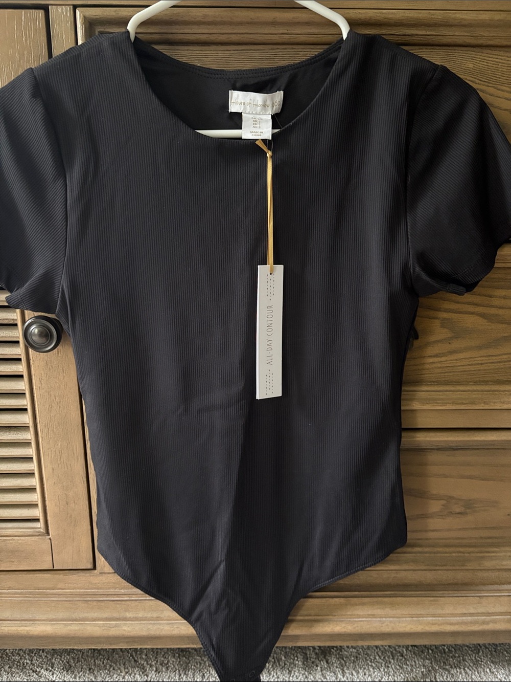 House of Harlow 1960 Black Ribbed Short Sleeve Bodysuit